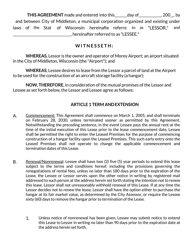 free land lease agreement template word