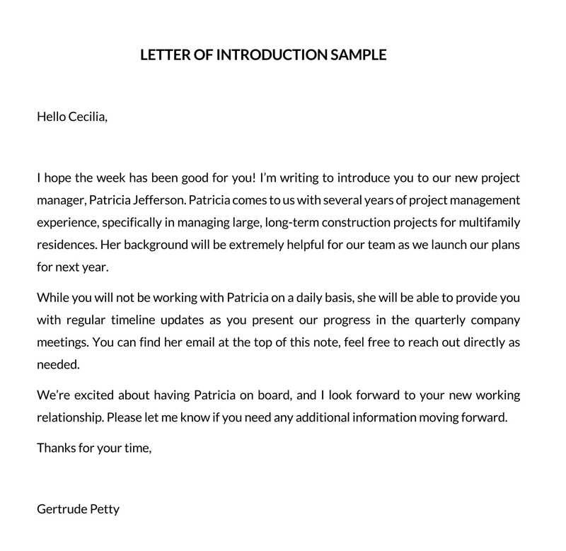 Free Professional Project Manager Employment Introduction Letter Sample for Word File