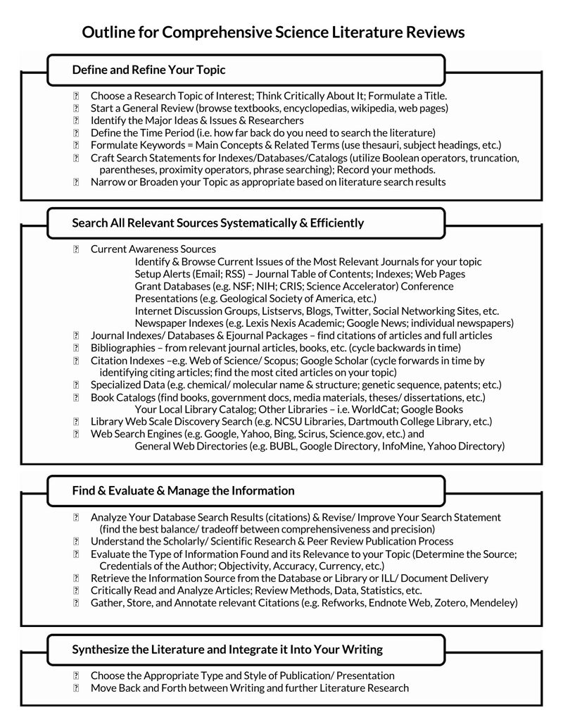 literature review format excel