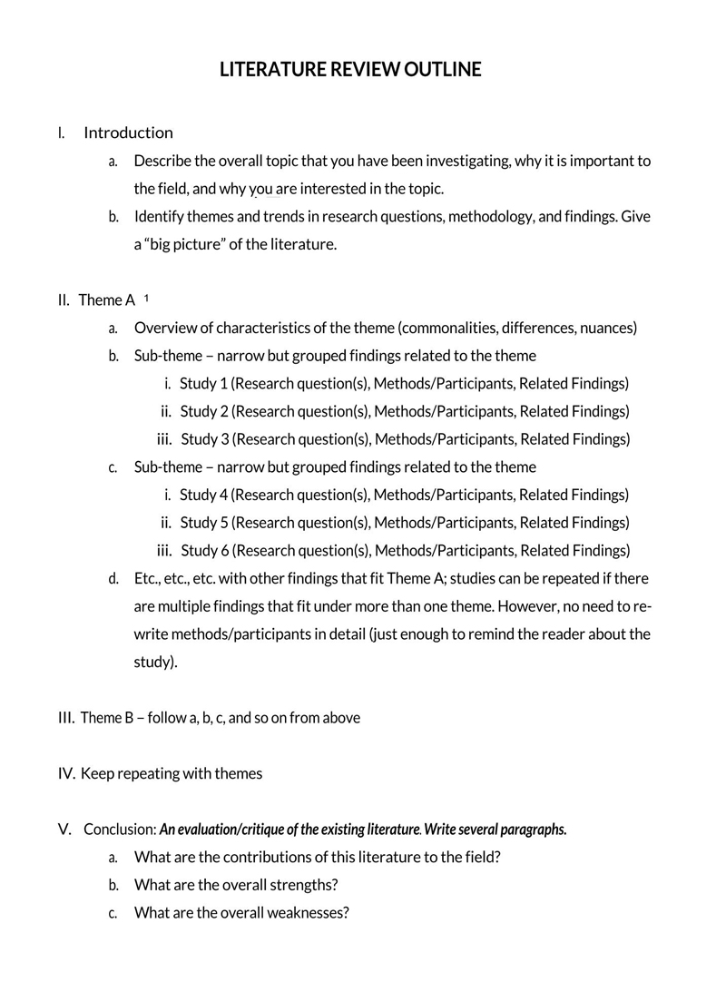 literature review template excel