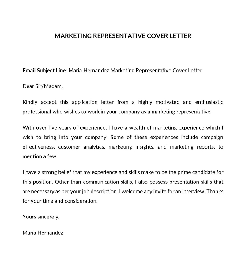 marketing cover letter email