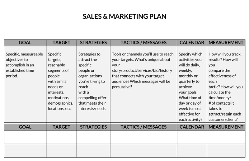 Blank Customizable Sales and Marketing Plan Template 01 for Word File