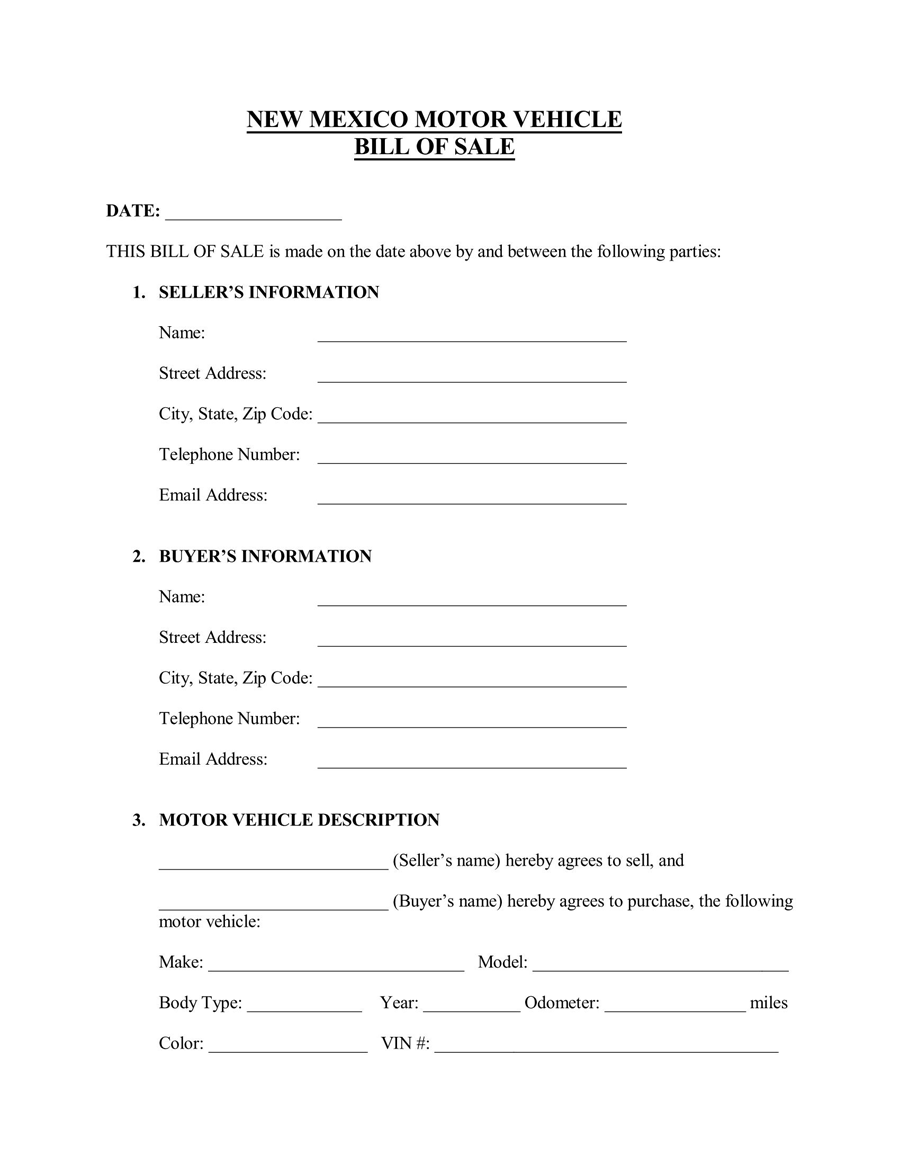 Editable New Mexico Bill of Sale for Car/Boat Form 02 in PDF