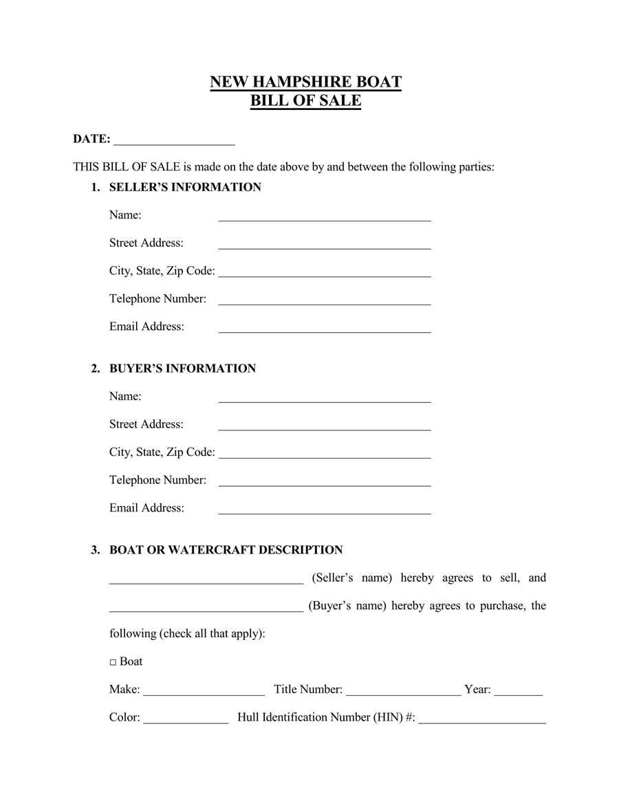 Editable New Hampshire Boat Bill of Sale Form in PDF