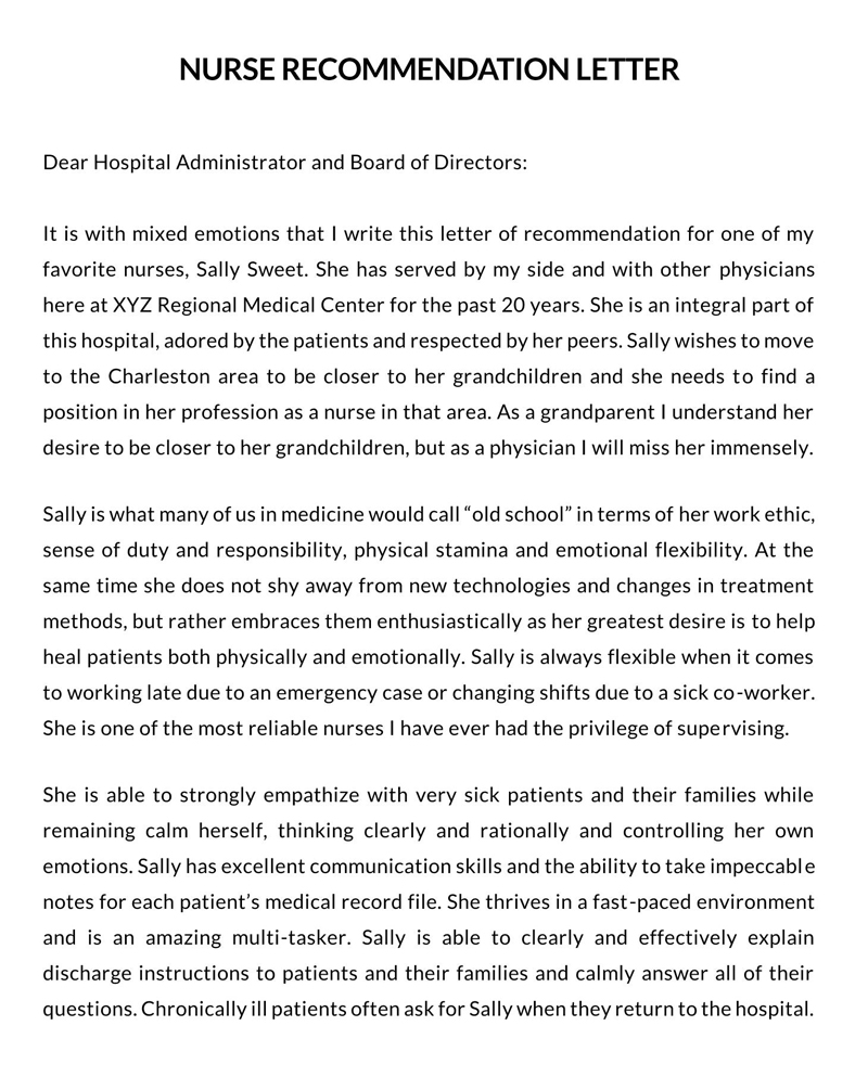 Great Professional Healthcare Facility Nurse Recommendation Letter Template as Word Format