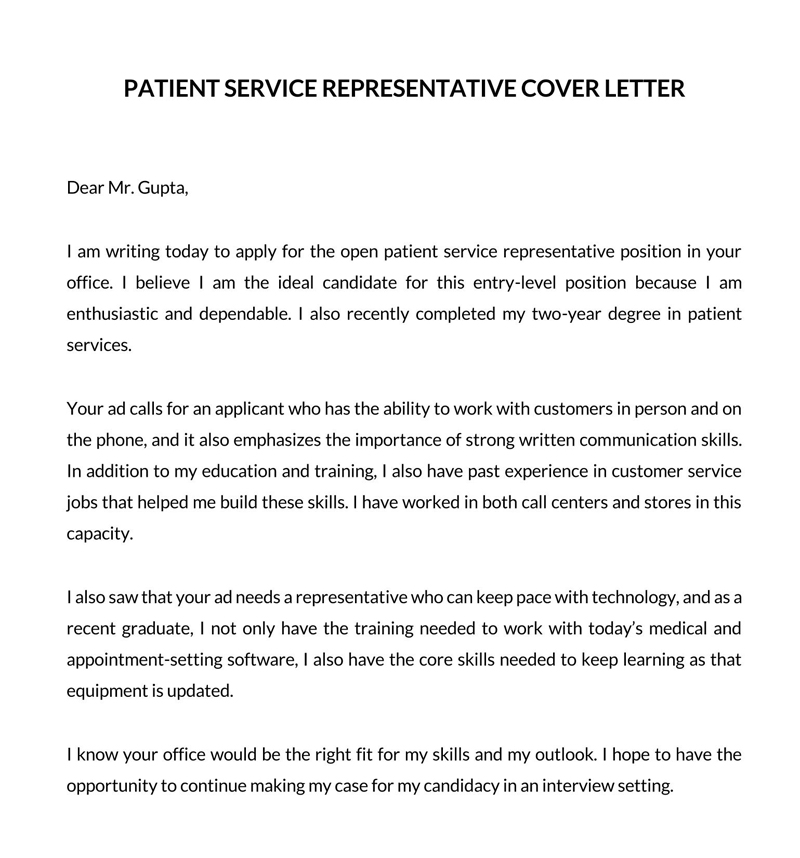 Patient Service Representative Cover Letter PDF