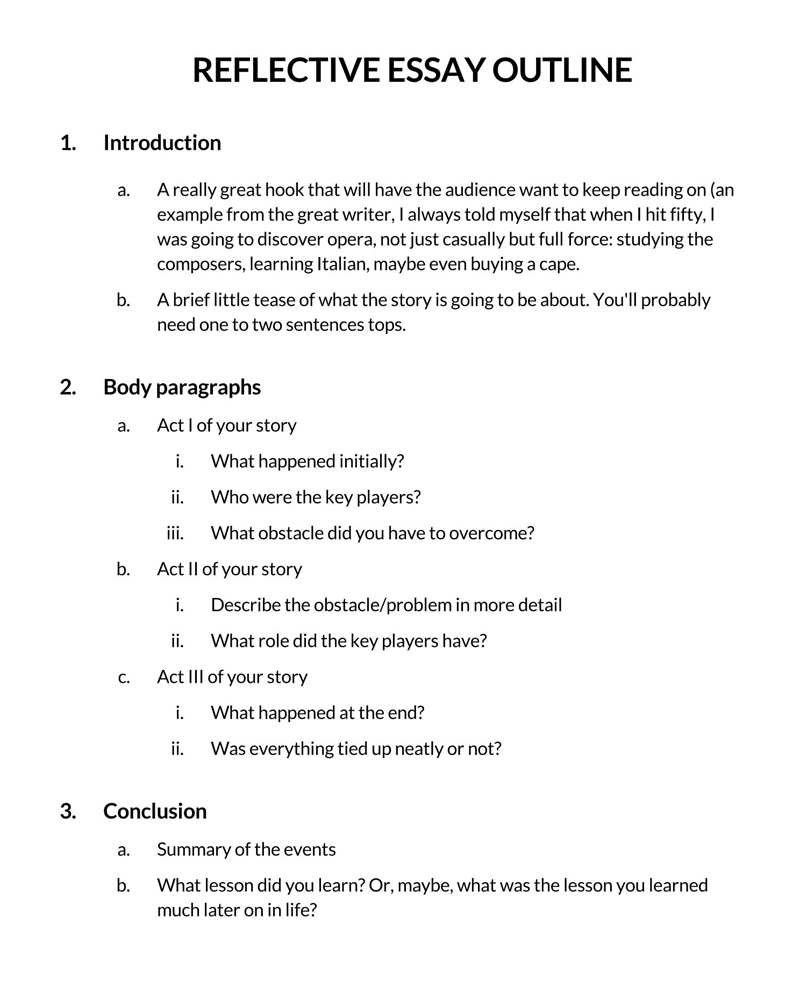 Great Professional Reflective Essay Outline Example as Word Format