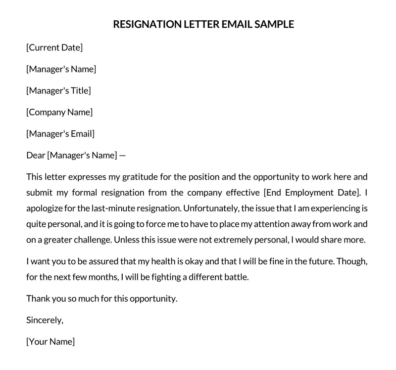 Personal Reasons Resignation Letter Format