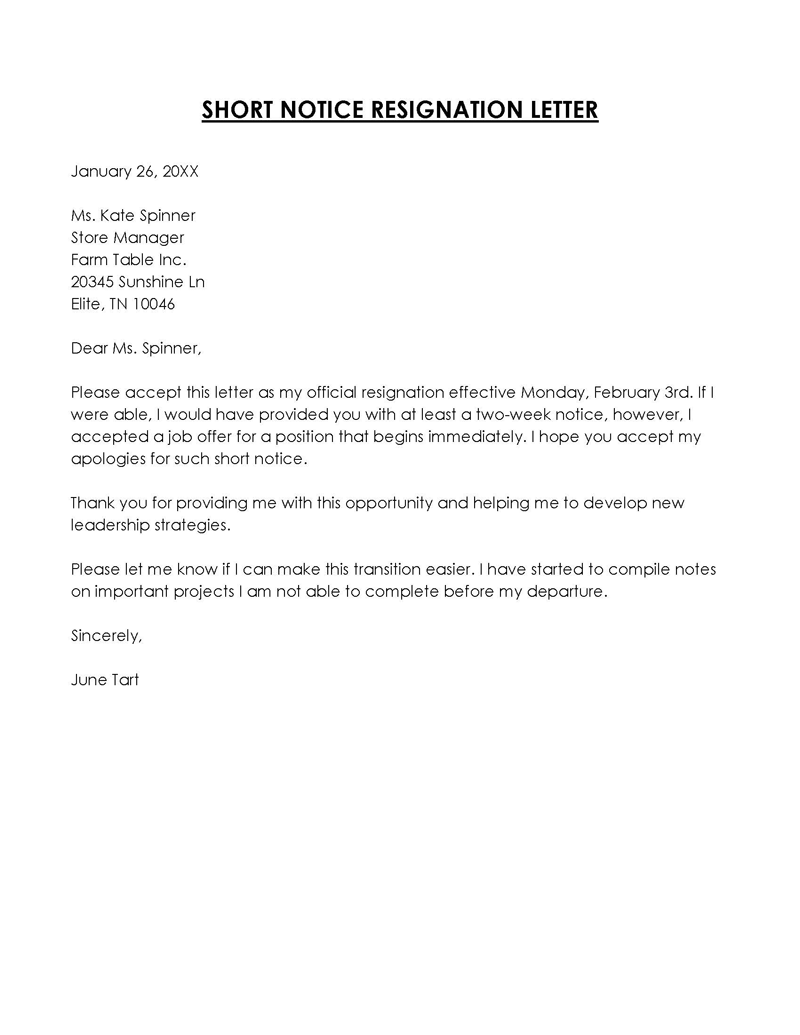  resignation letter with request to reduce notice period