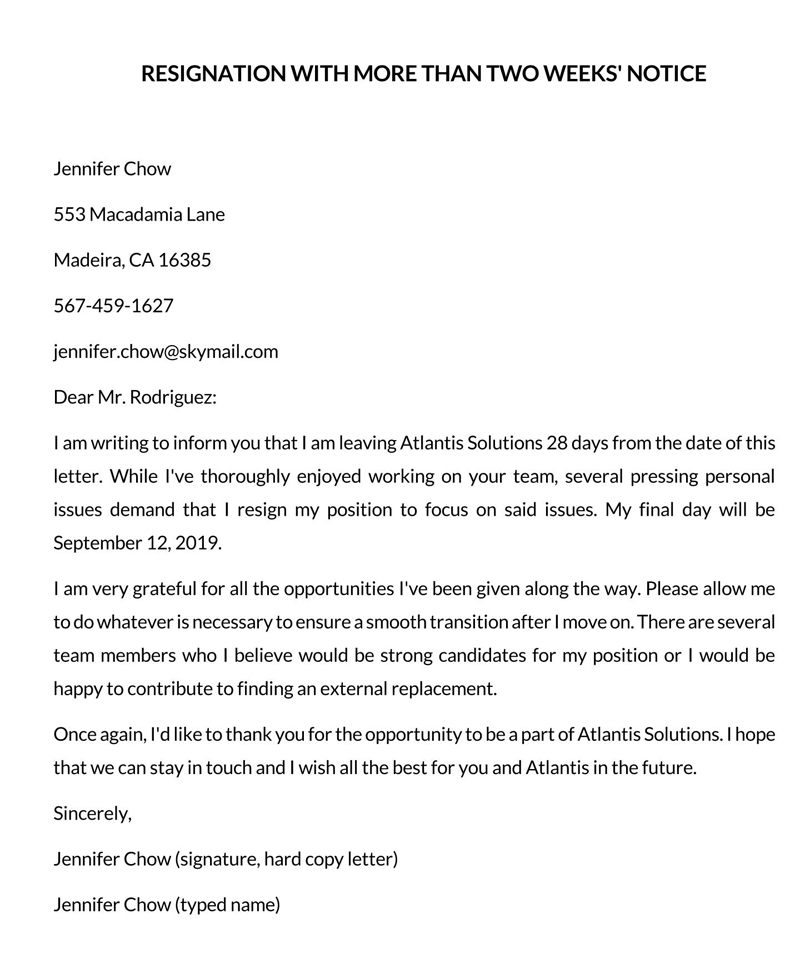 Free Resignation Letter Example