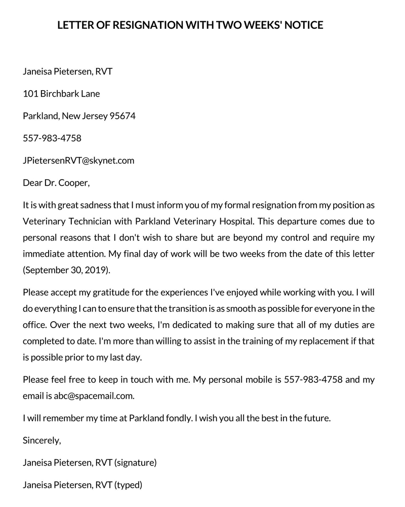 Professional Resignation Letter Format