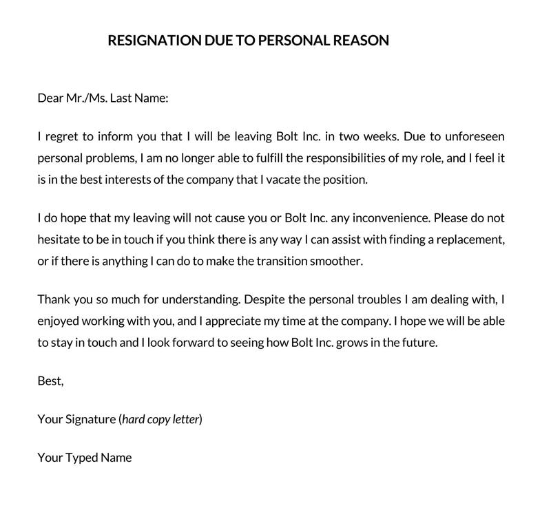 Professional Resignation Letter Word Format