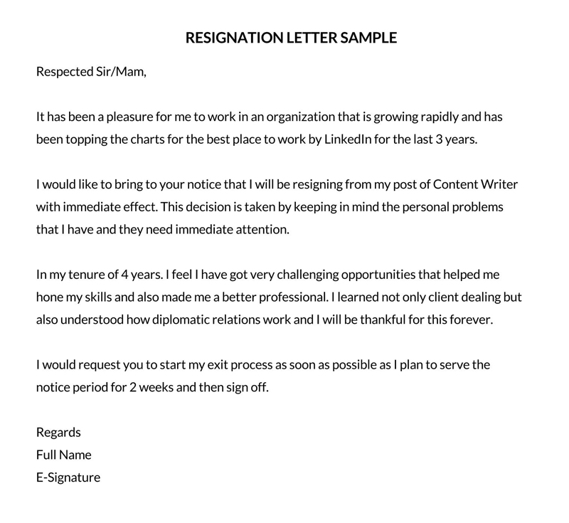 Free Resignation Letter Sample - Personal Reasons