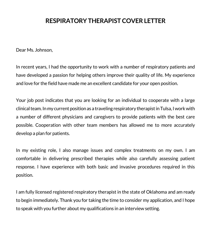 Sample Respiratory Therapist Cover Letter