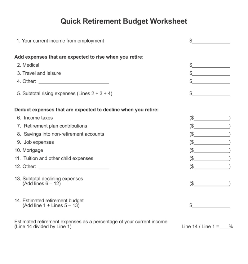 Free Printable Retirement Budget Worksheet Template 01 in Pdf Format