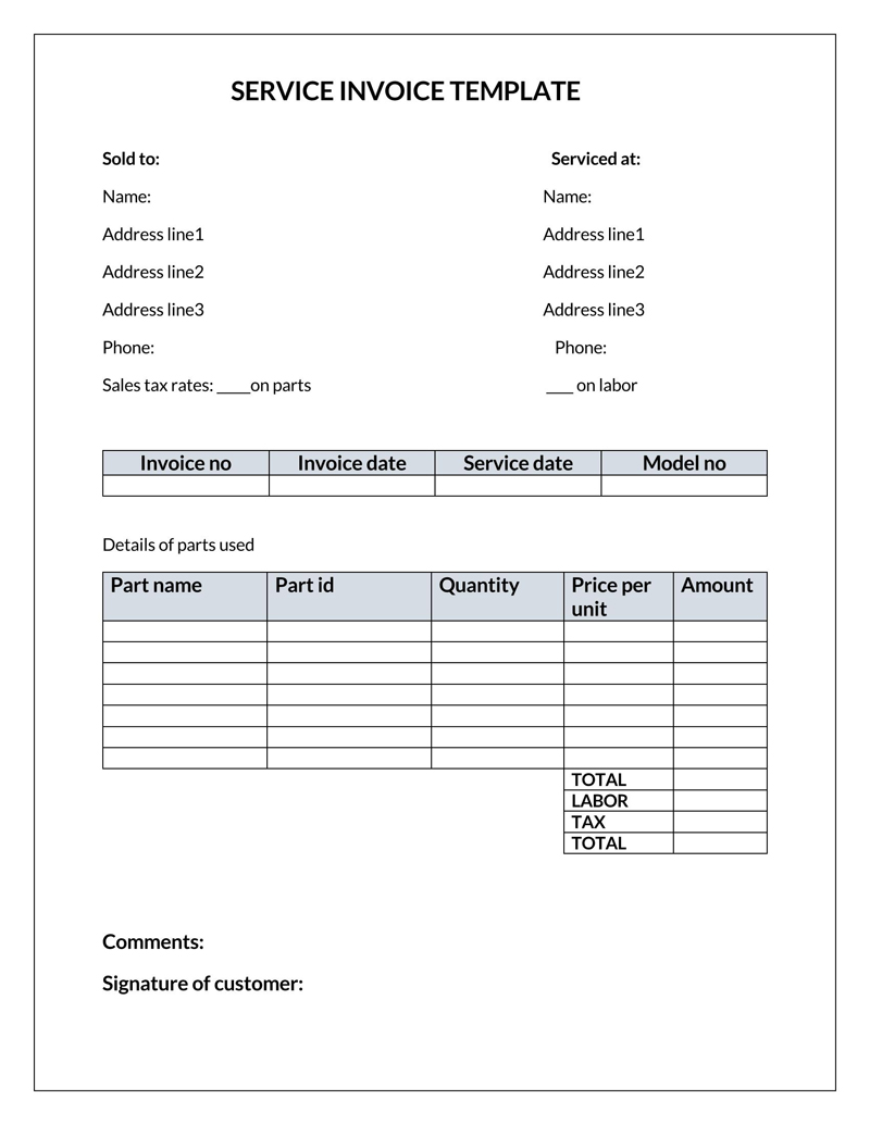 Free Service Invoice Template 04 for Word