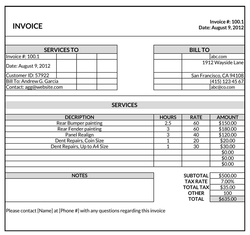 Free Service Invoice Template 09