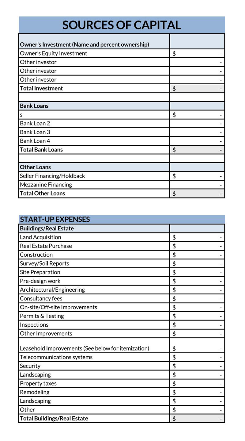 Editable Business Startup Costs Template 09 for Excel