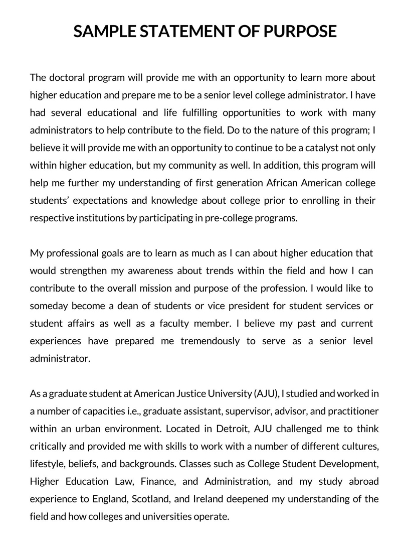 study abroad statement of purpose sample pdf