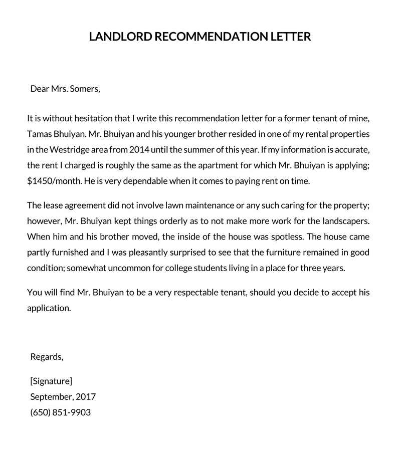 Editable tenant recommendation letter format