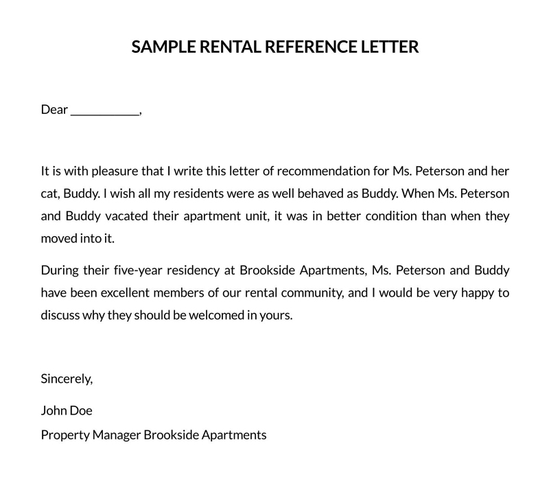 Sample tenant recommendation letter example