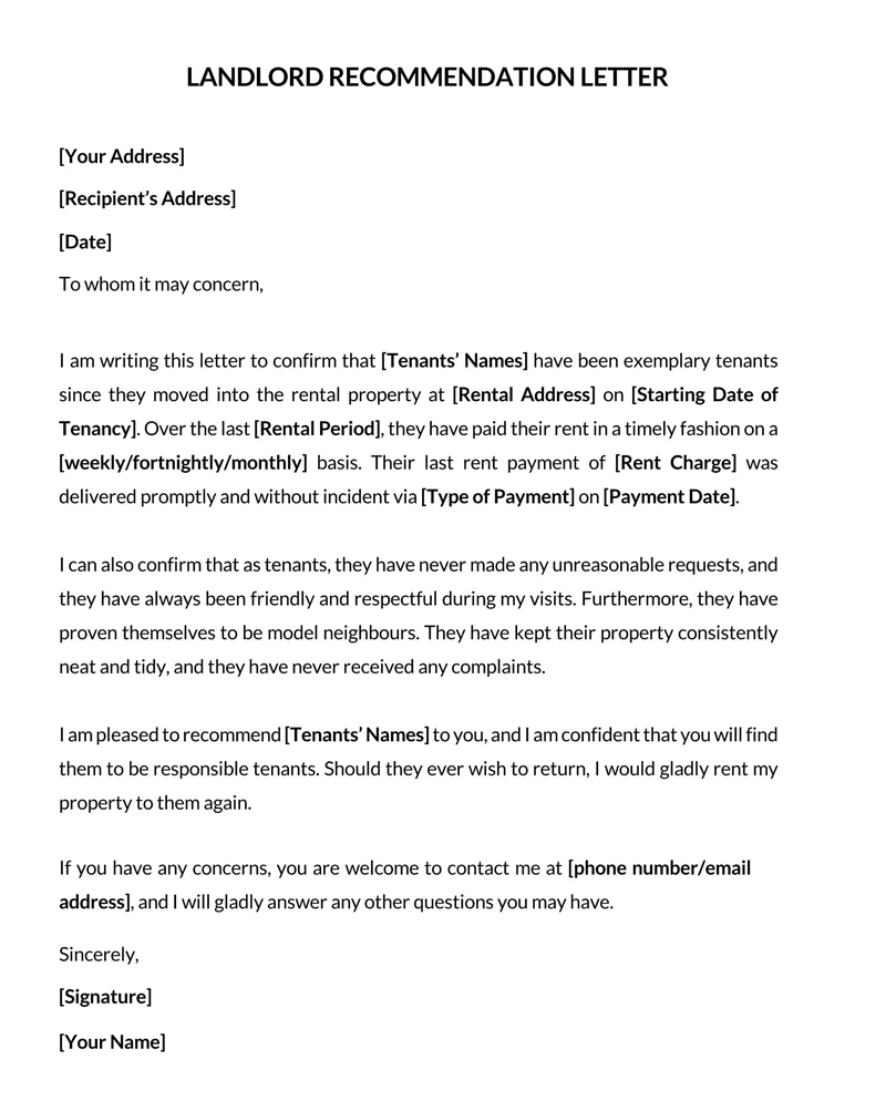 Word tenant recommendation letter format