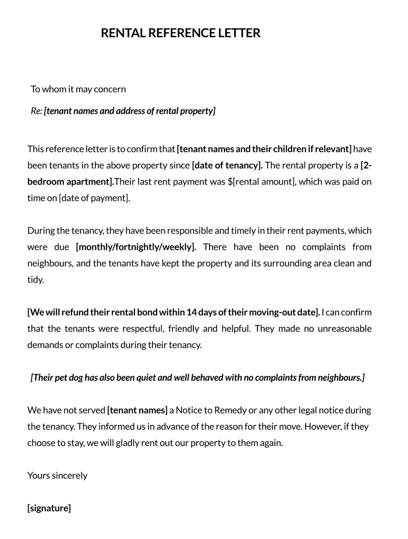 Template for tenant recommendation letter