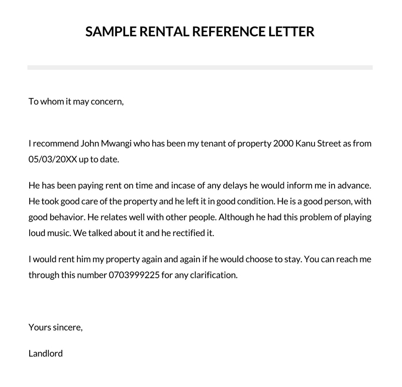 Sample tenant recommendation letter format