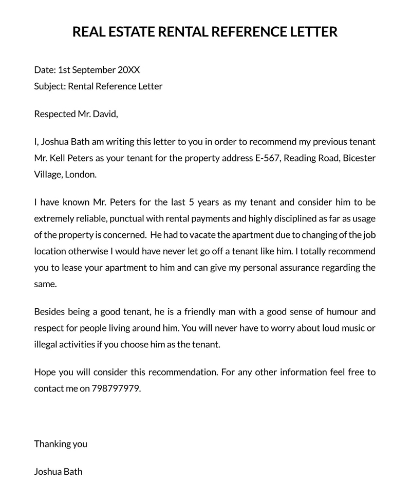Professional tenant recommendation letter template