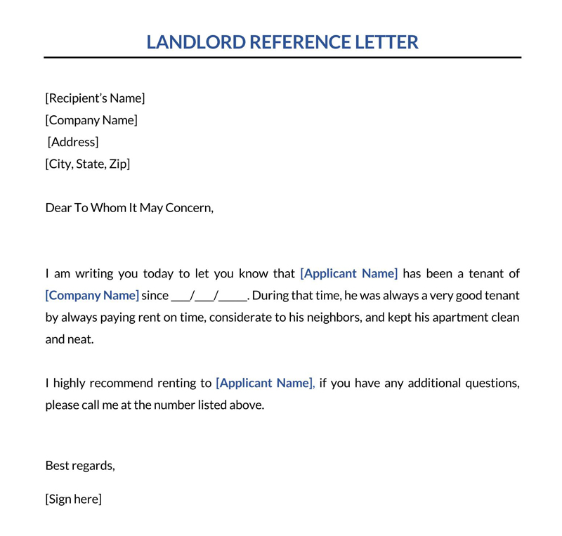 Free tenant recommendation letter template