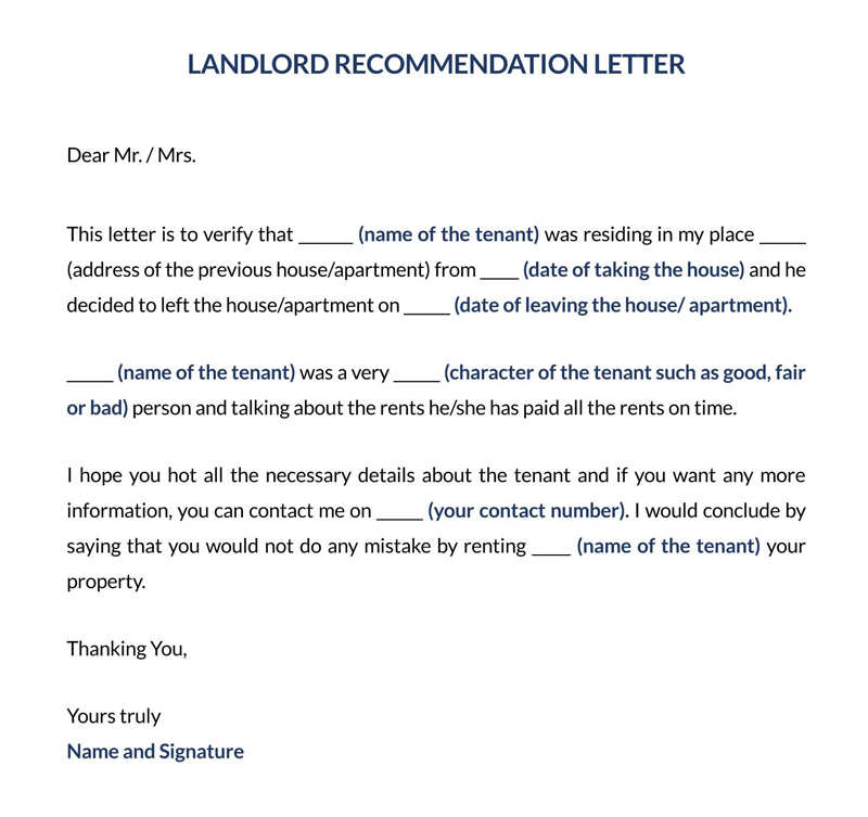 Word document for tenant recommendation letter