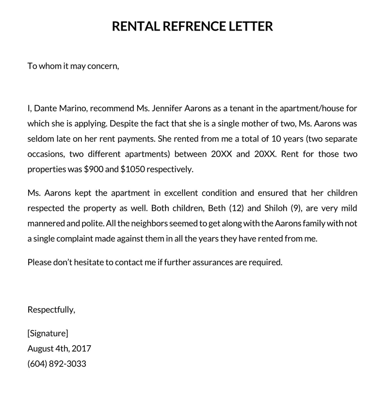 Tenant recommendation letter template and format