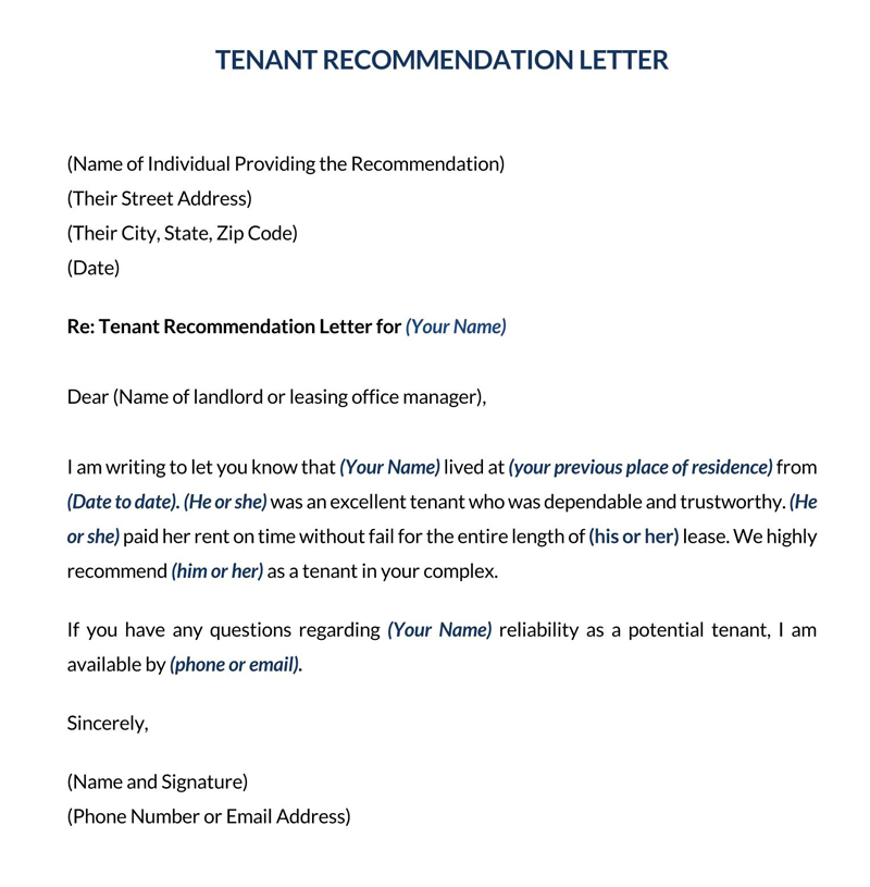 Downloadable tenant recommendation letter template