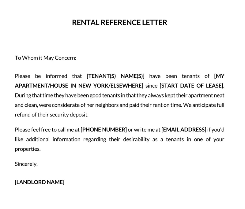 personal reference letter for housing