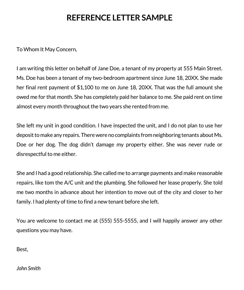 free tenant reference letter template