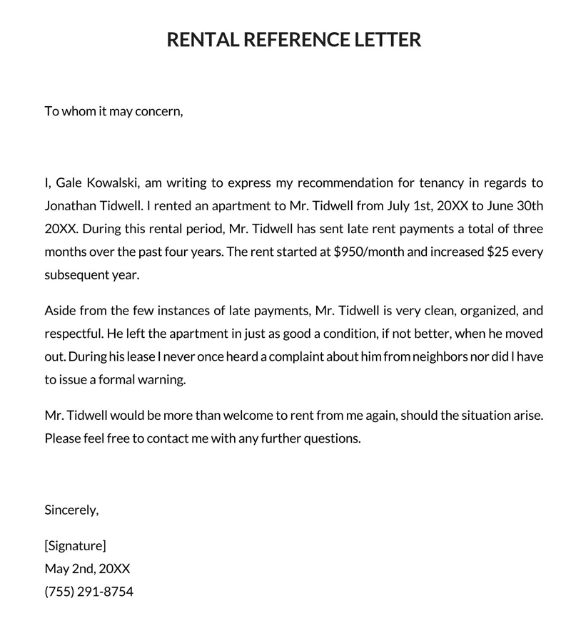 landlord reference letter template word