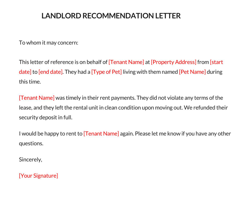 Professional tenant recommendation letter format