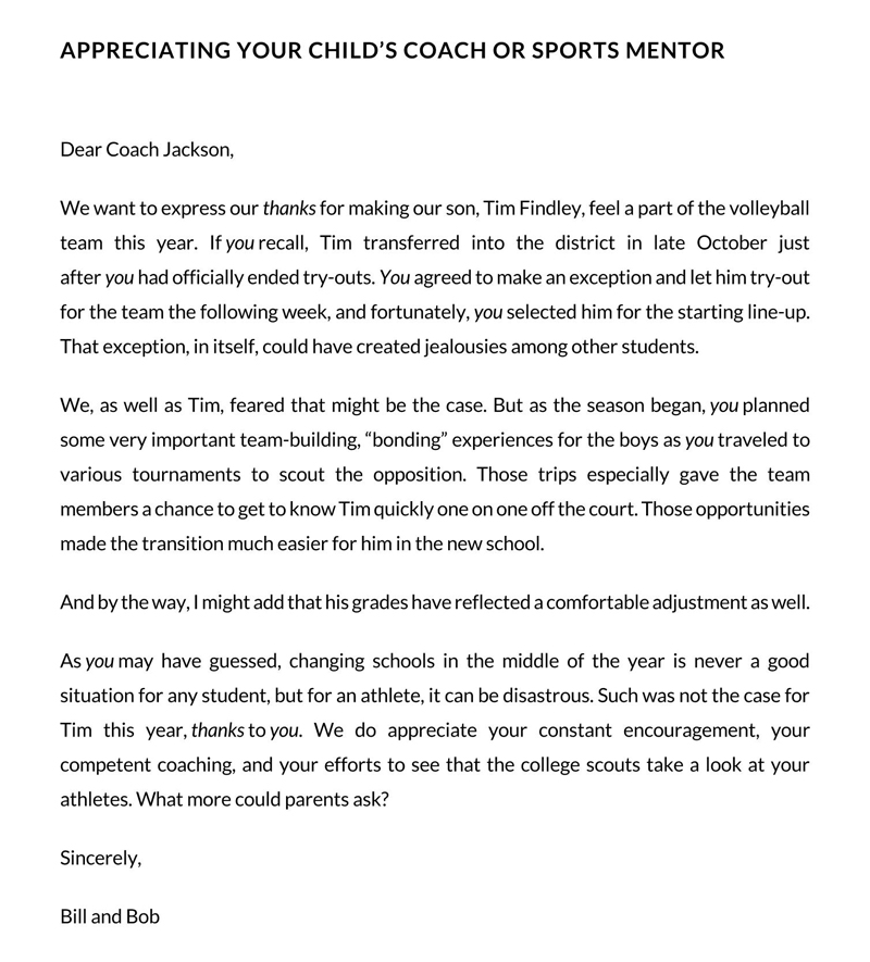 Editable Thank You Letter to Child’s Sports Mentor