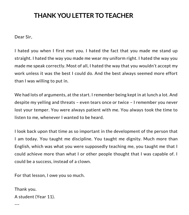 Free Thank-You Letter Example for Teacher