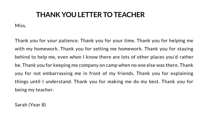 Free Downloadable Teacher Thankyou Letter Sample 05 for Word Document