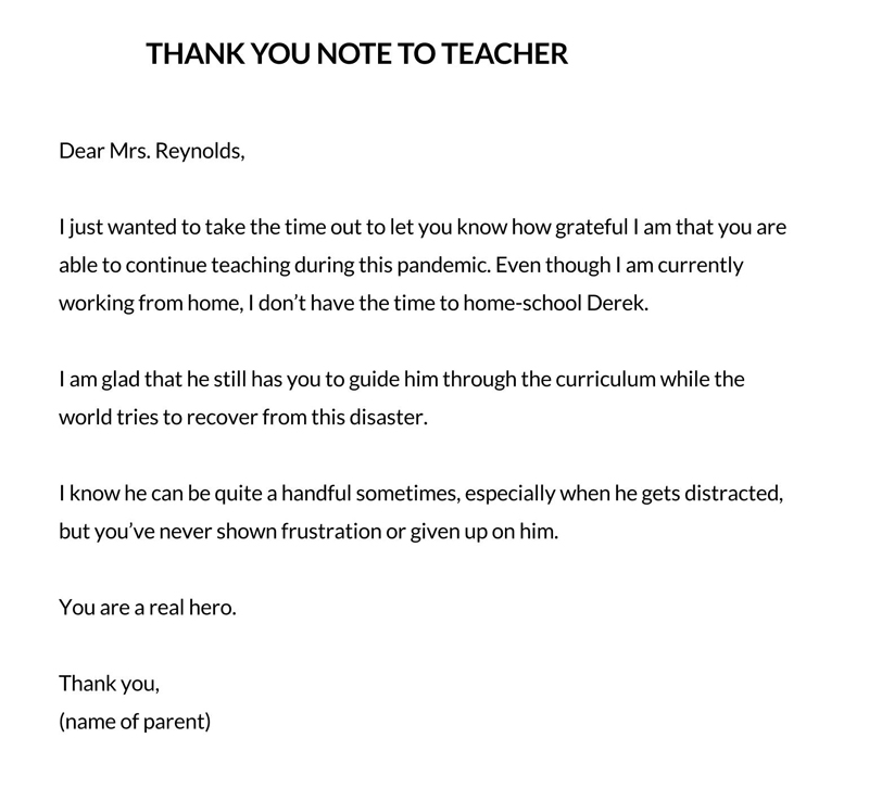 thank you note to child from teacher
