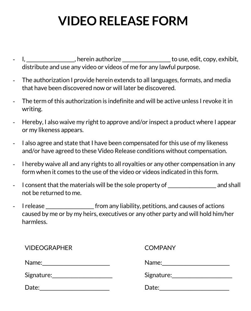 Editable Video Release Form 04 for Word