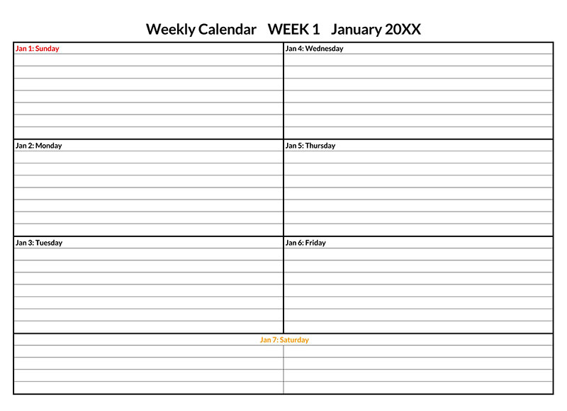 weekly calendar template google docs