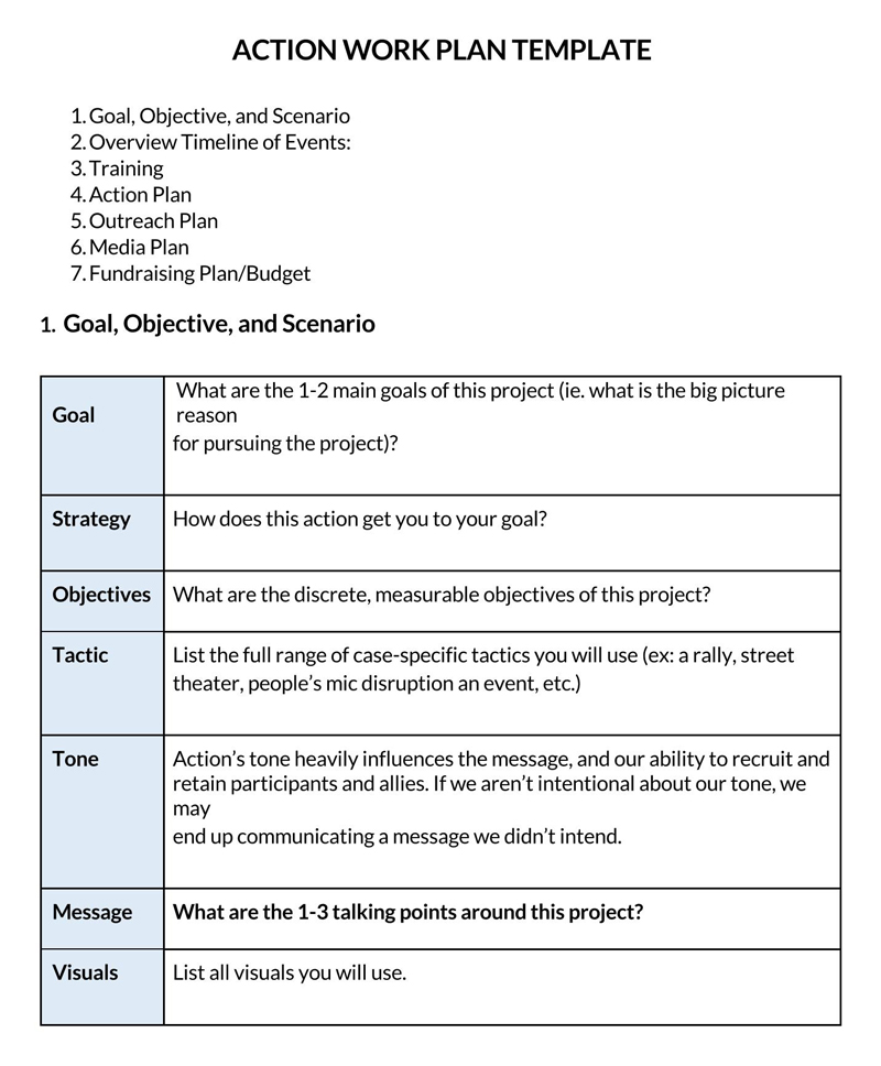 activity work plan template