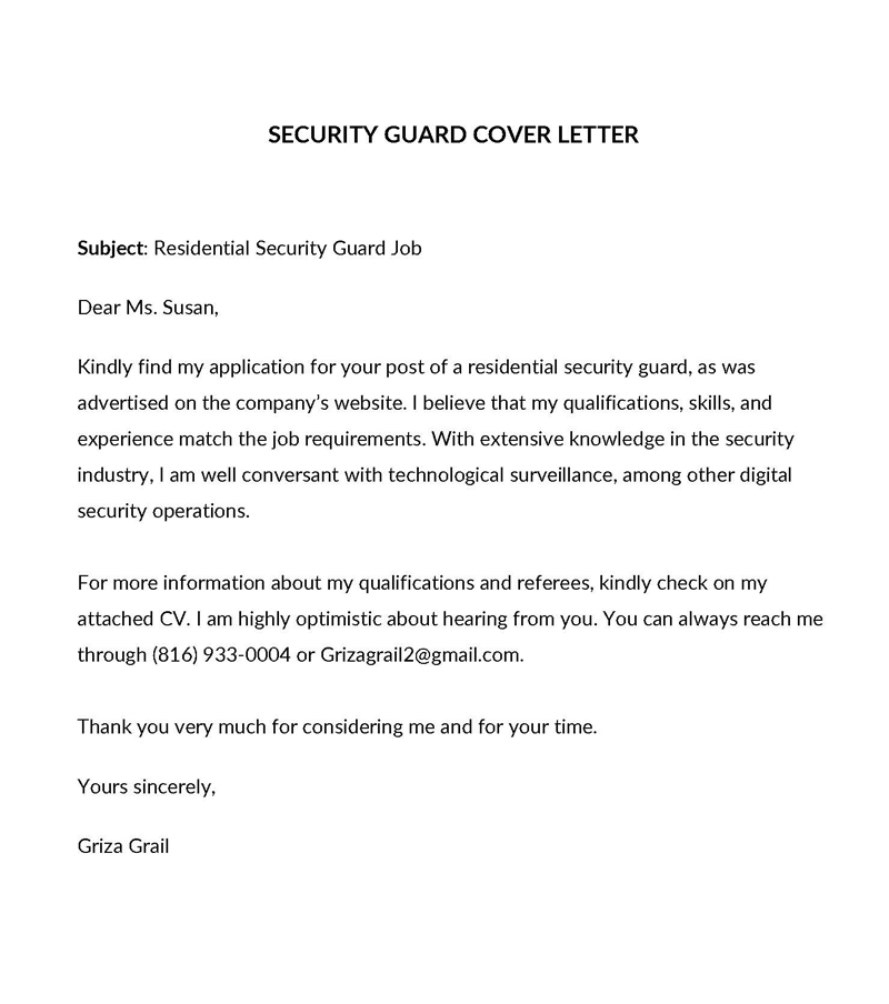 written application letter for security guard