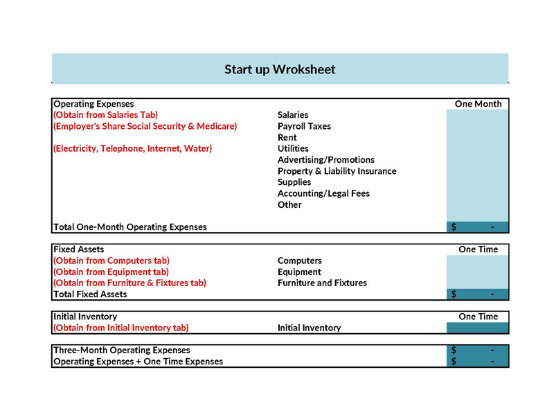 Free Business Startup Costs Template 10 for Excel