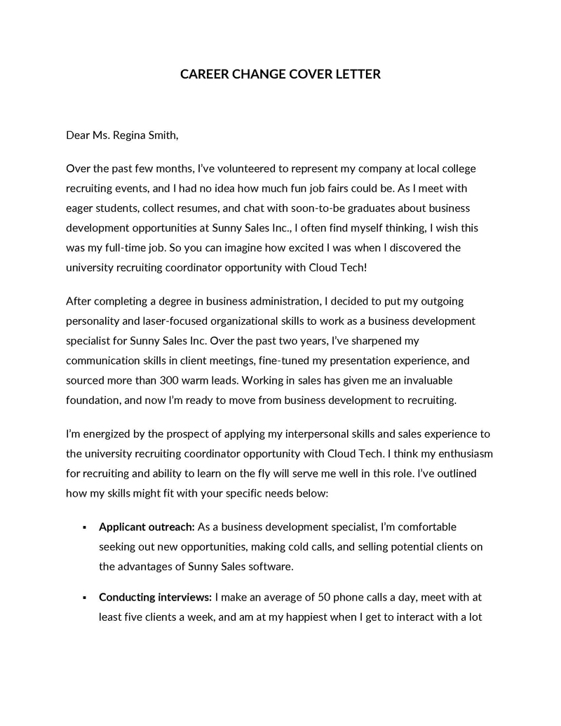 Editable Career Change Cover Letter Example 04 for Word