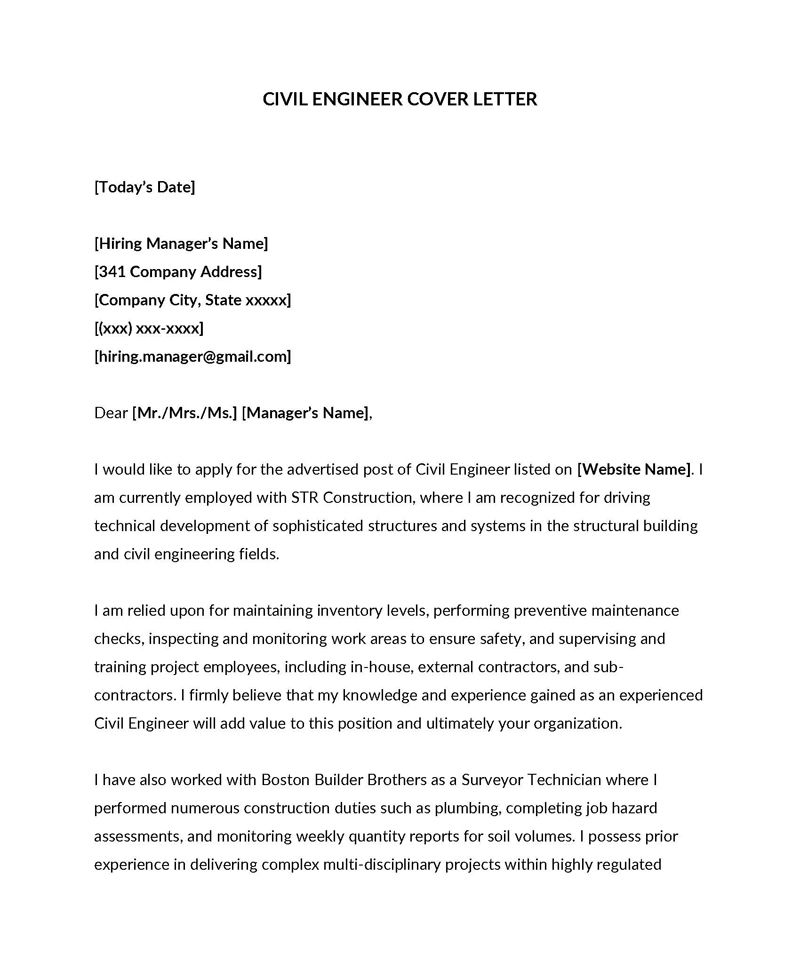 "Professional Civil Engineer Cover Letter Template"