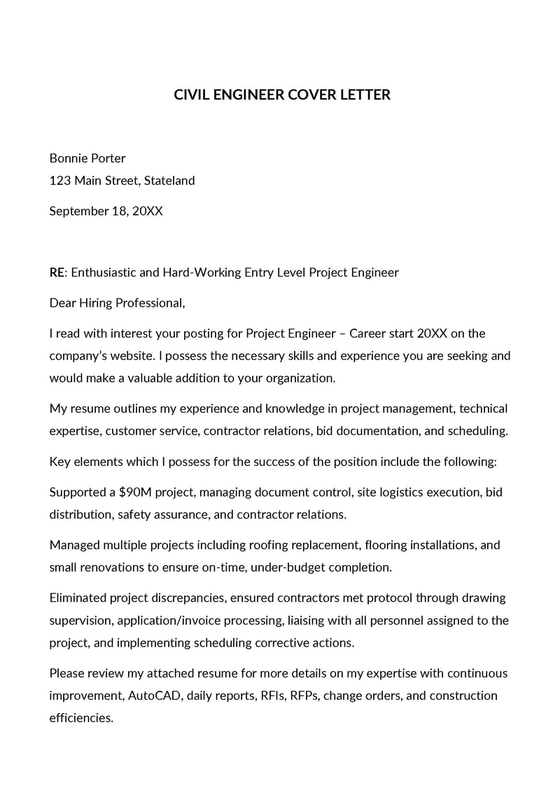 "Editable Civil Engineer Cover Letter Sample"