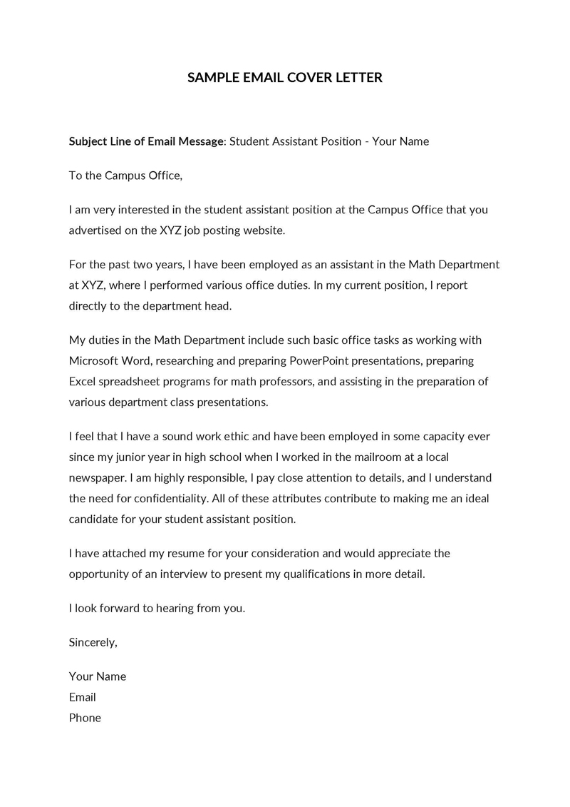 Downloadable email cover letter template